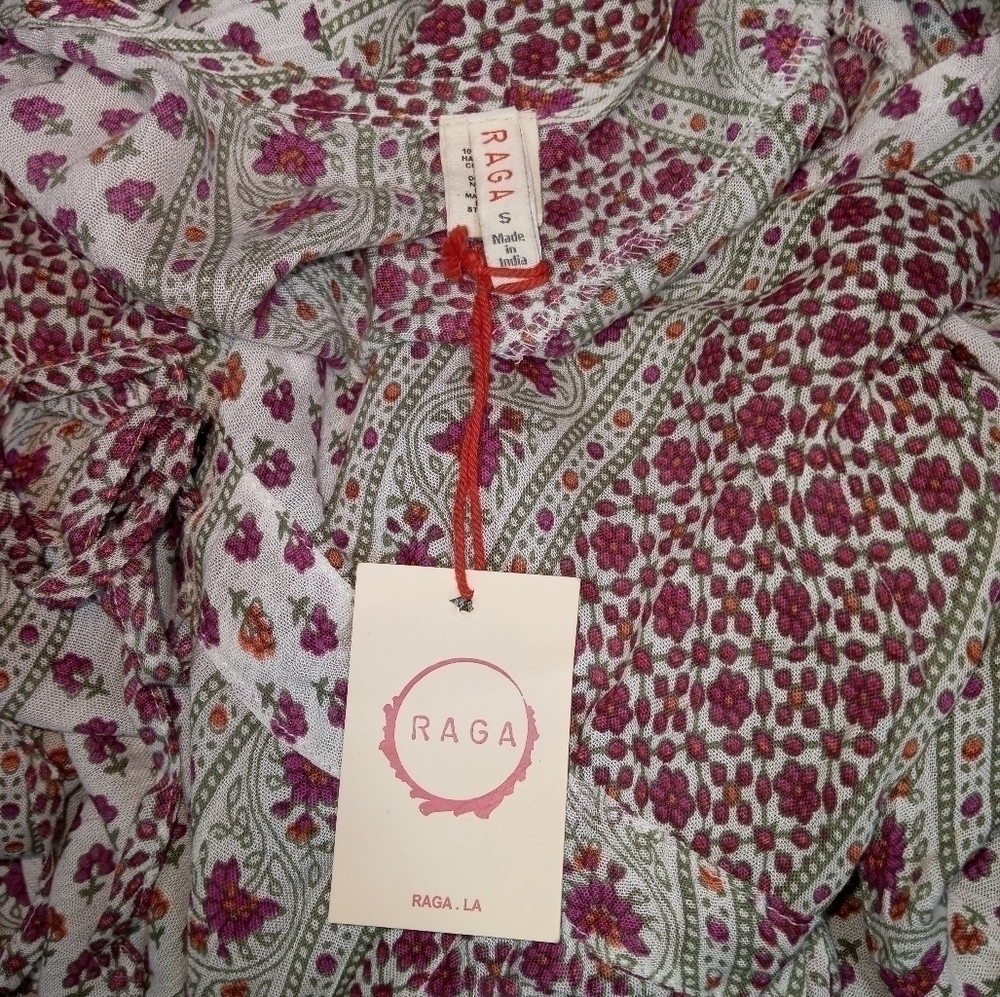 RAGA Boho Mixed Floral Print Babydoll Dress Bell Sleeve Prairiecore NWT Size Sm. - Picture 11 of 13